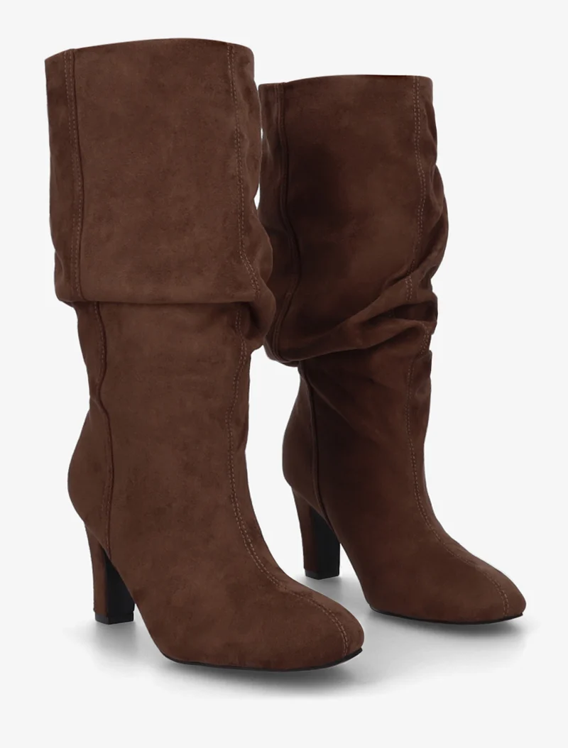 Bottes en suédine froncées à bouts ronds - Camel