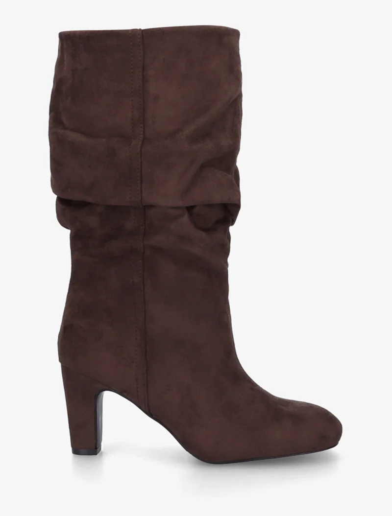 Bottes en suédine froncées à bouts ronds - Marron