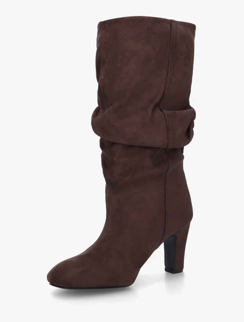 Bottes en suédine froncées à bouts ronds - Marron