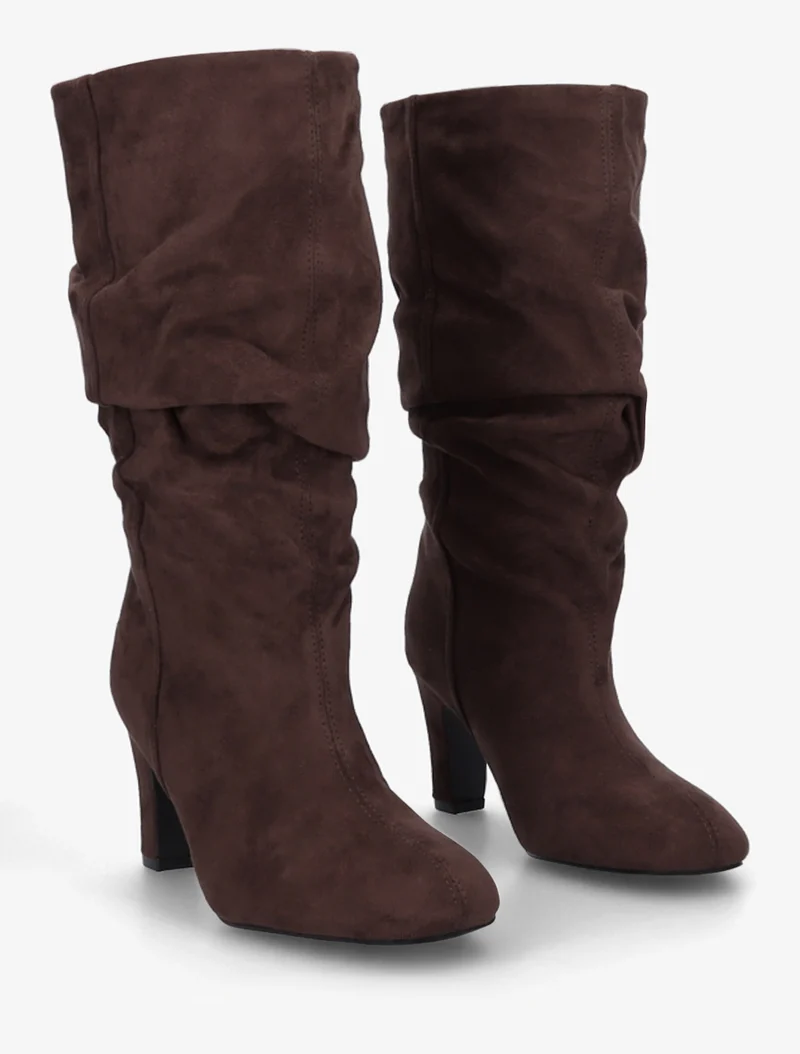 Bottes en suédine froncées à bouts ronds - Marron