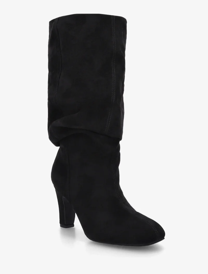 Bottes en suédine froncées à bouts ronds - Noir