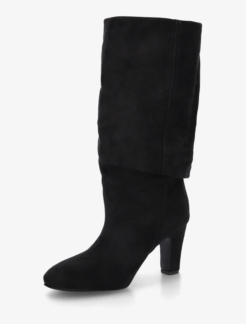 Bottes en suédine froncées à bouts ronds - Noir