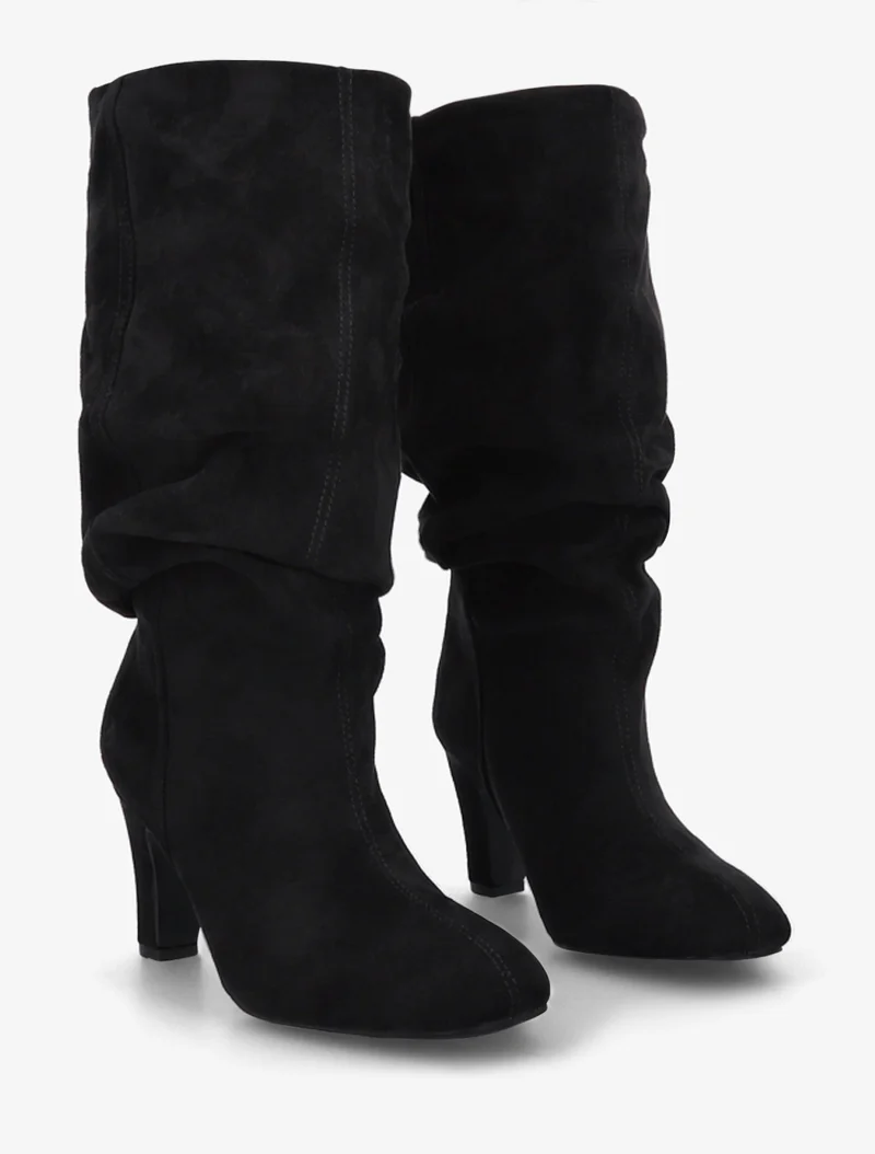 Bottes en suédine froncées à bouts ronds - Noir