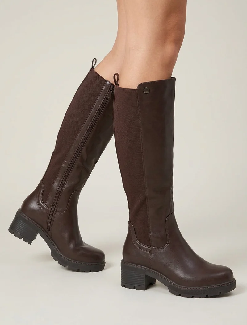 Bottes élastiquées à talon - Marron
