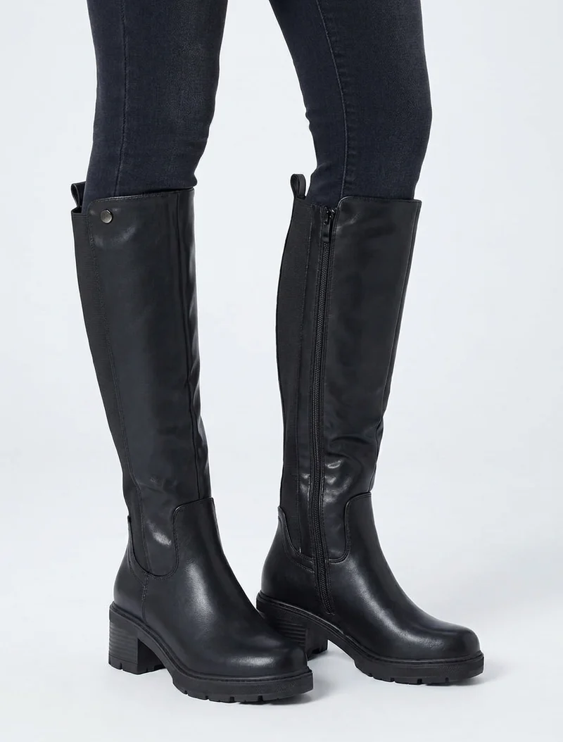 Bottes élastiquées à talon - Noir