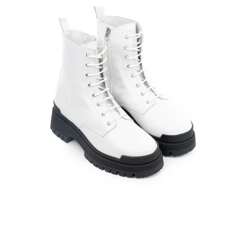 Langport White Leather/Black Sole