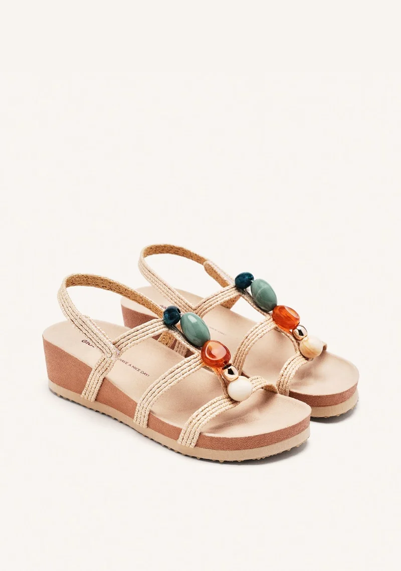 RAFFIA AND BEADS WEDGE SANDALS RANTOUL