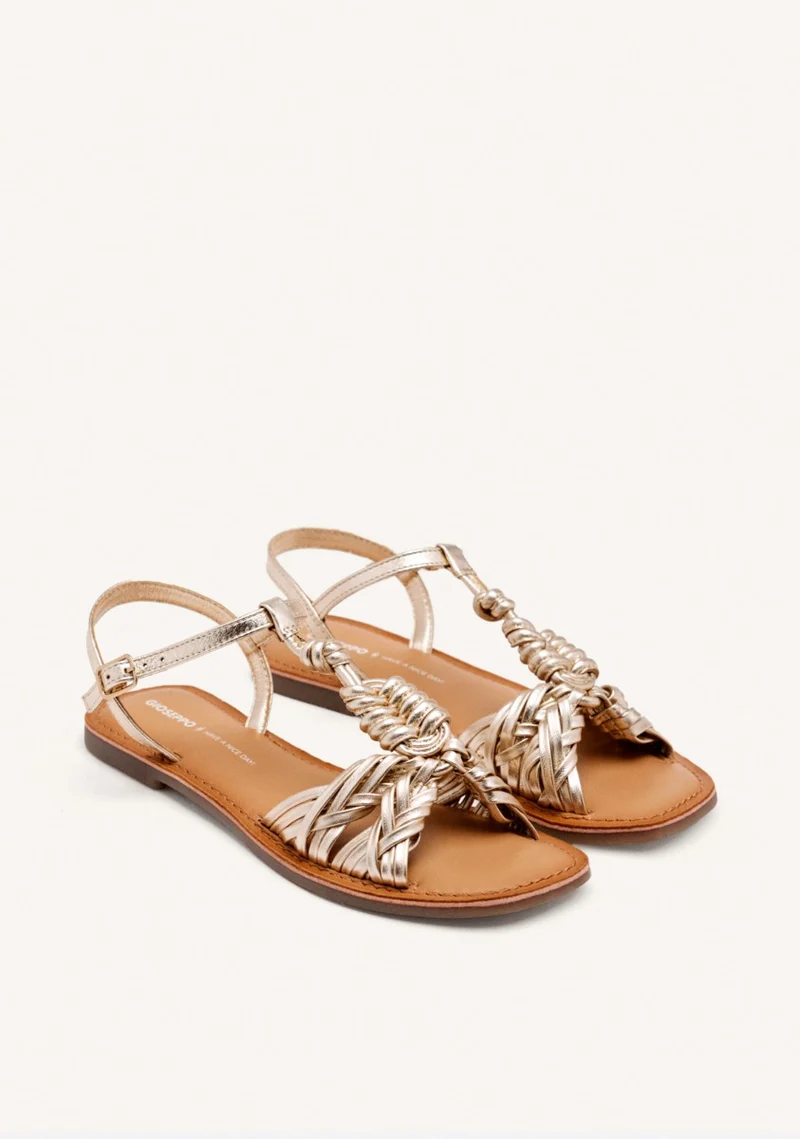 KNOTTED LEATHER FLAT SANDALS WALDEN
