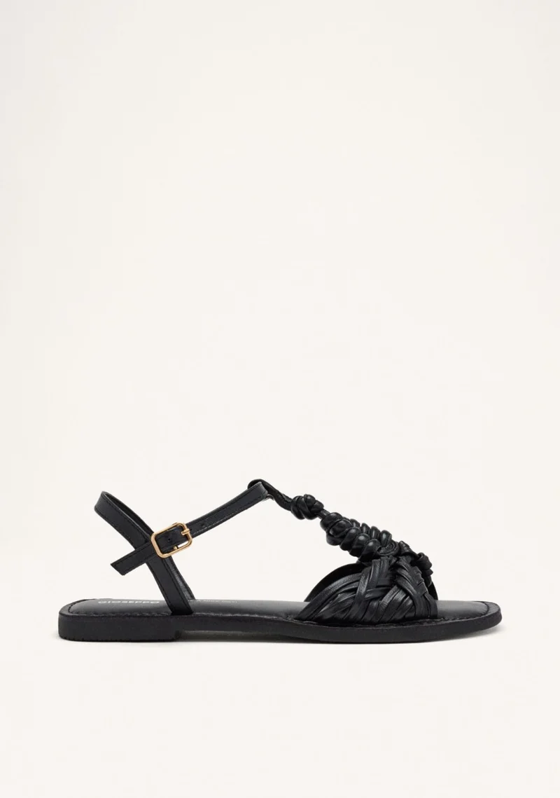 KNOTTED LEATHER FLAT SANDALS WALDEN