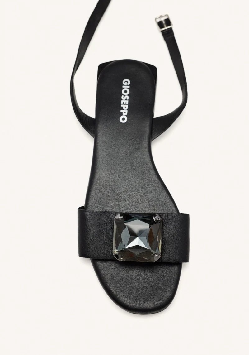 LEATHER FLAT SANDALS WITH RHINESTONES MEEME