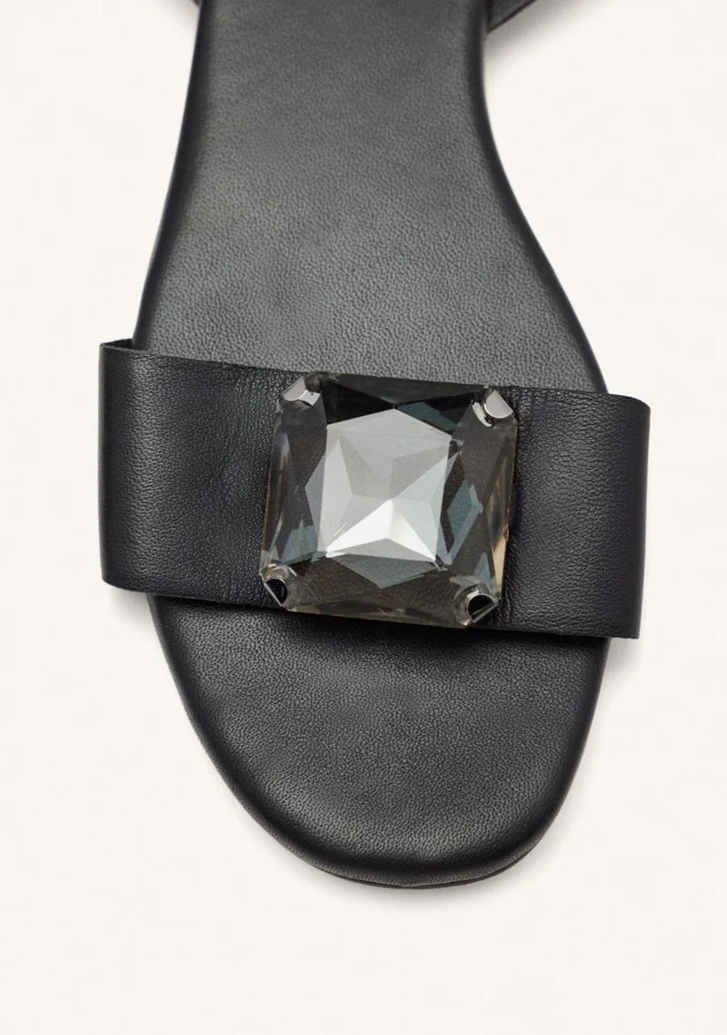 LEATHER FLAT SANDALS WITH RHINESTONES MEEME