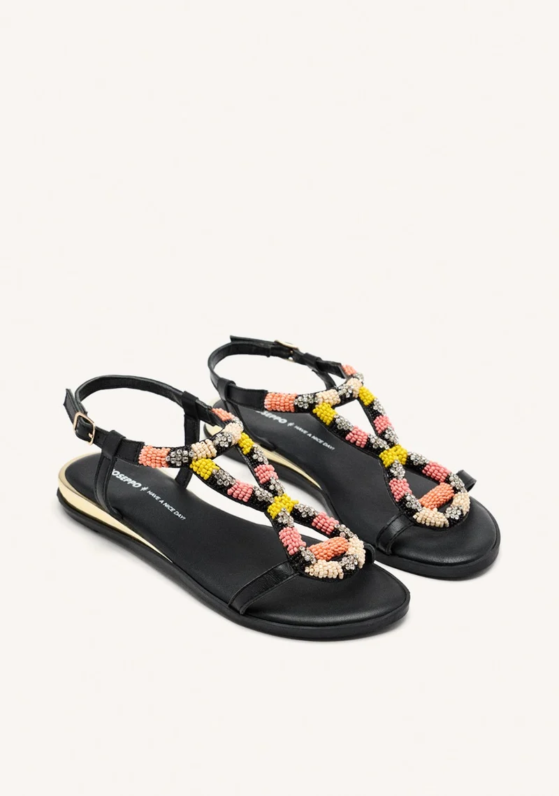 BEADED LEATHER FLAT SANDALS TILTON