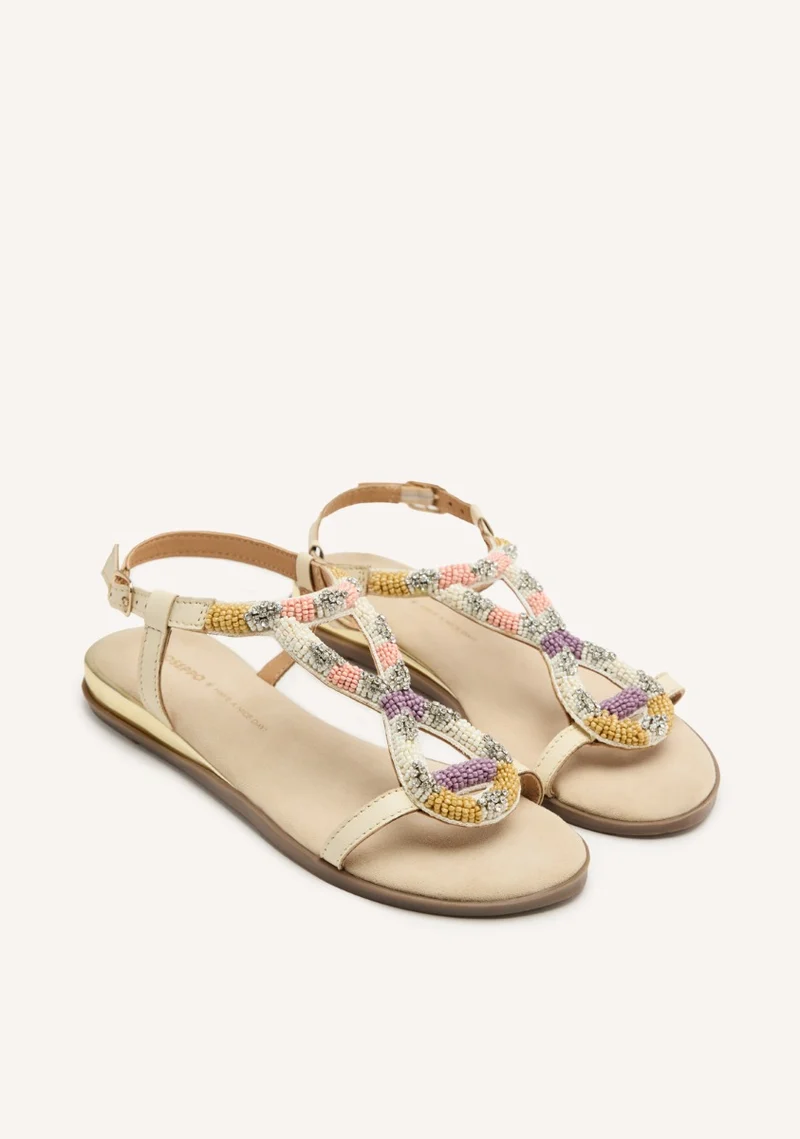 BEADED LEATHER FLAT SANDALS TILTON