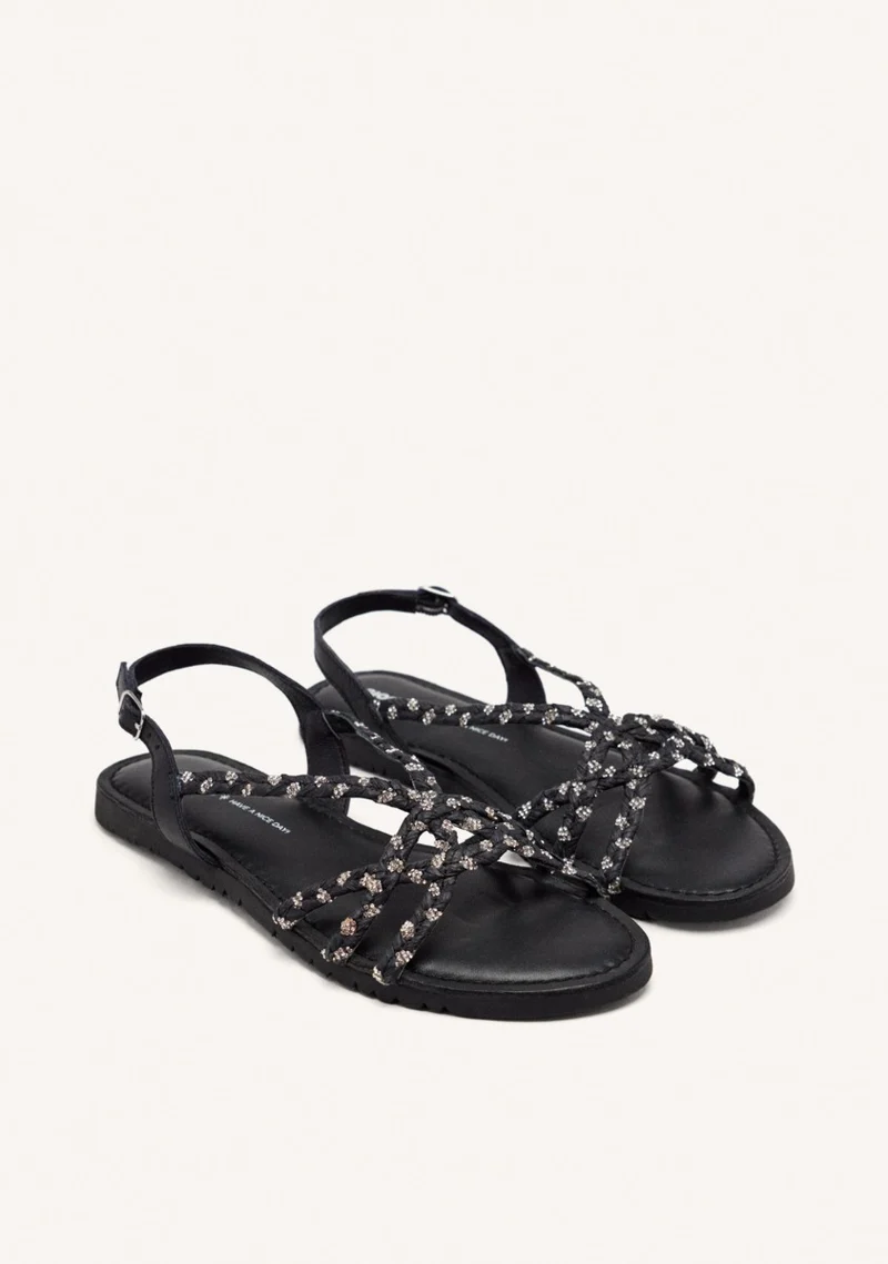 LEATHER AND RAFFIA FLAT SANDALS WIOTA