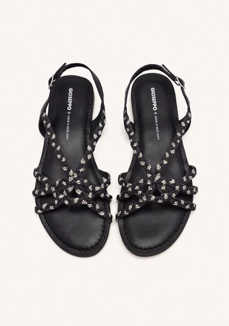 LEATHER AND RAFFIA FLAT SANDALS WIOTA