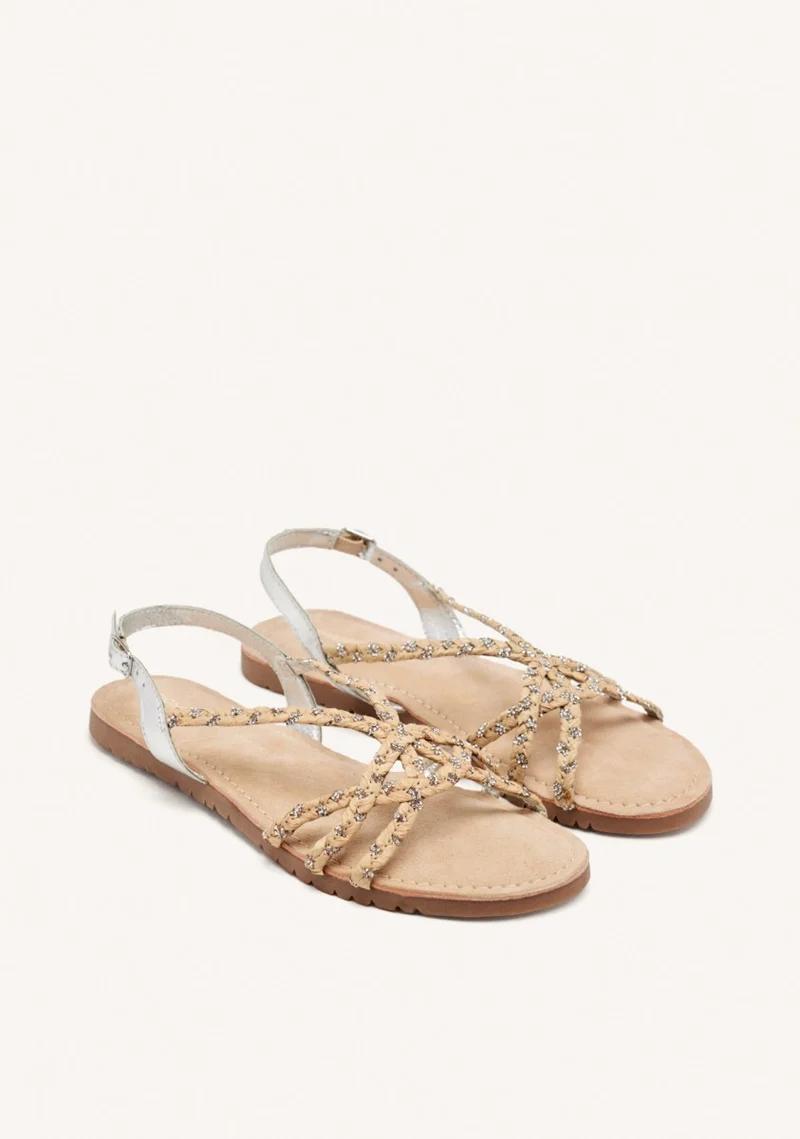 LEATHER AND RAFFIA FLAT SANDALS WIOTA