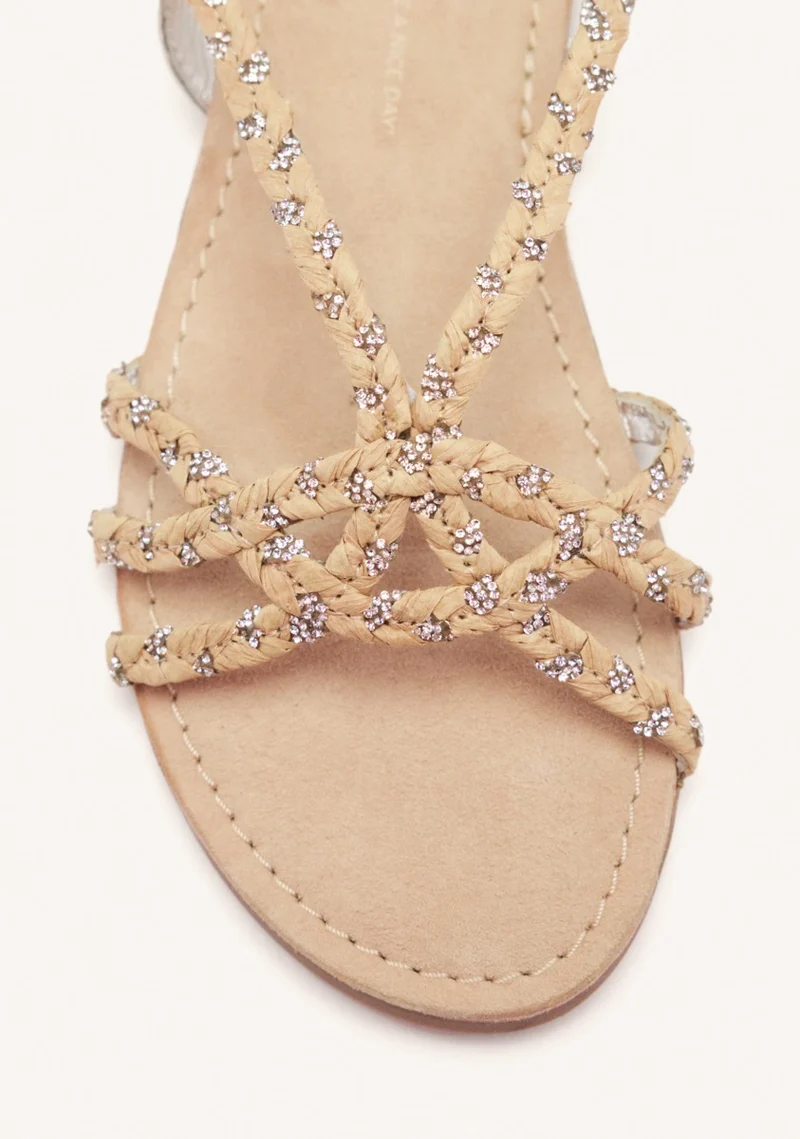 LEATHER AND RAFFIA FLAT SANDALS WIOTA