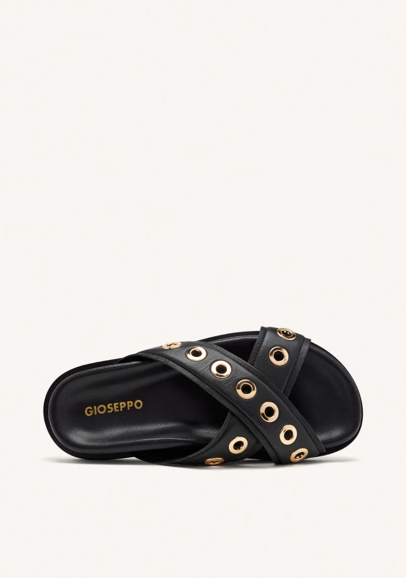 LEATHER SANDALS WITH EYELETS AND THREADS HILES