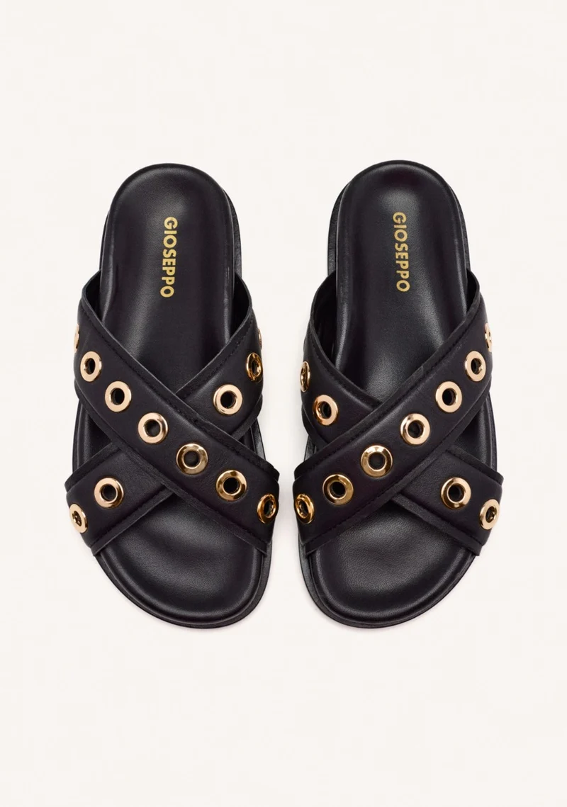 LEATHER SANDALS WITH EYELETS AND THREADS HILES
