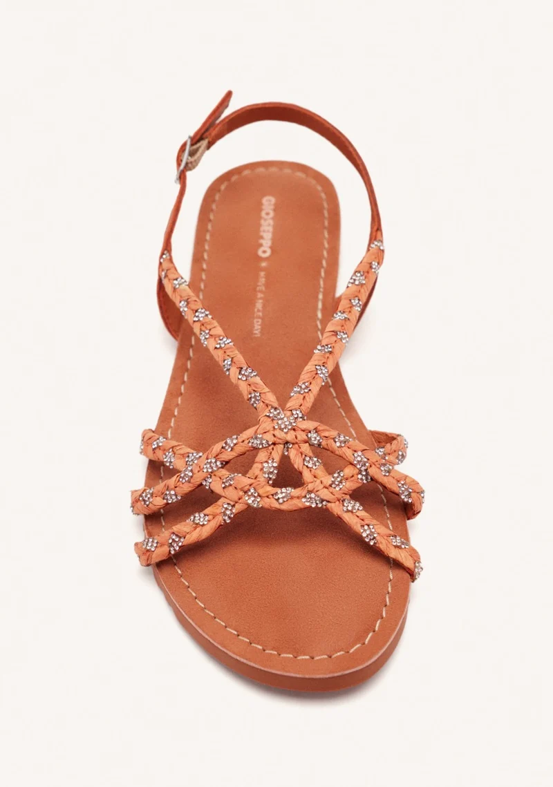 LEATHER AND RAFFIA FLAT SANDALS WIOTA