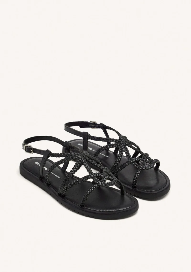 BRAIDED LEATHER FLAT SANDALS ORLAND