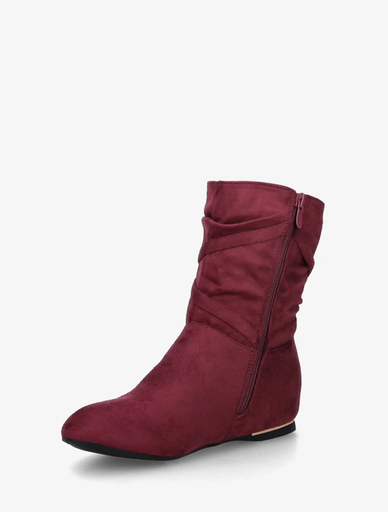Bottines montantes en suédine à pompons - Bordeaux