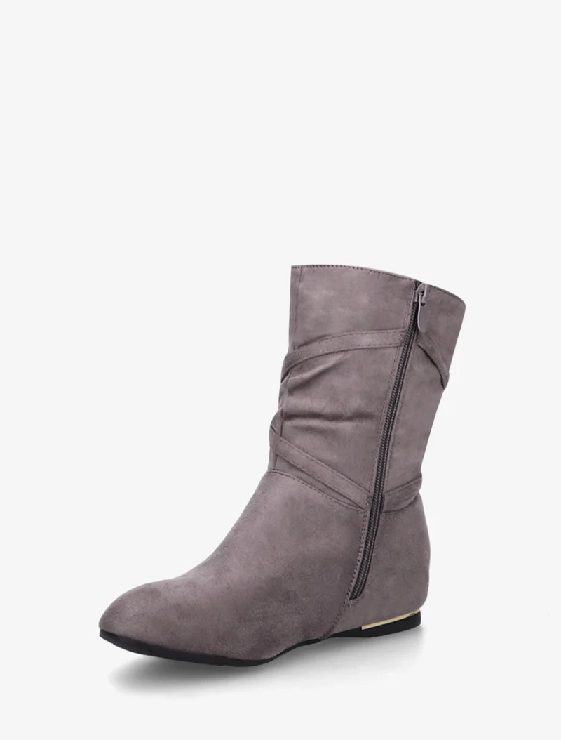 Bottines montantes en suédine à pompons - Gris