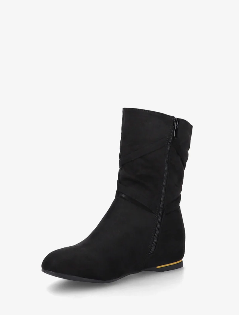 Bottines montantes en suédine à pompons - Noir