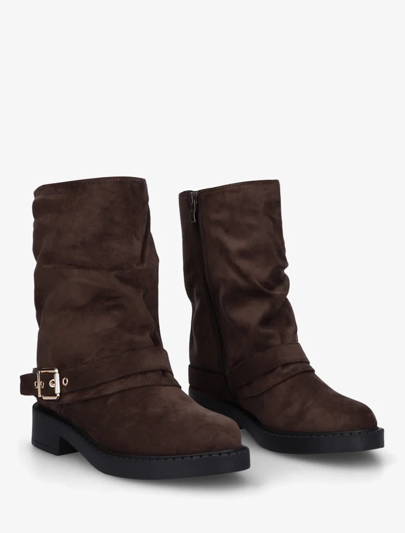 Bottines renversées en suédine - Marron