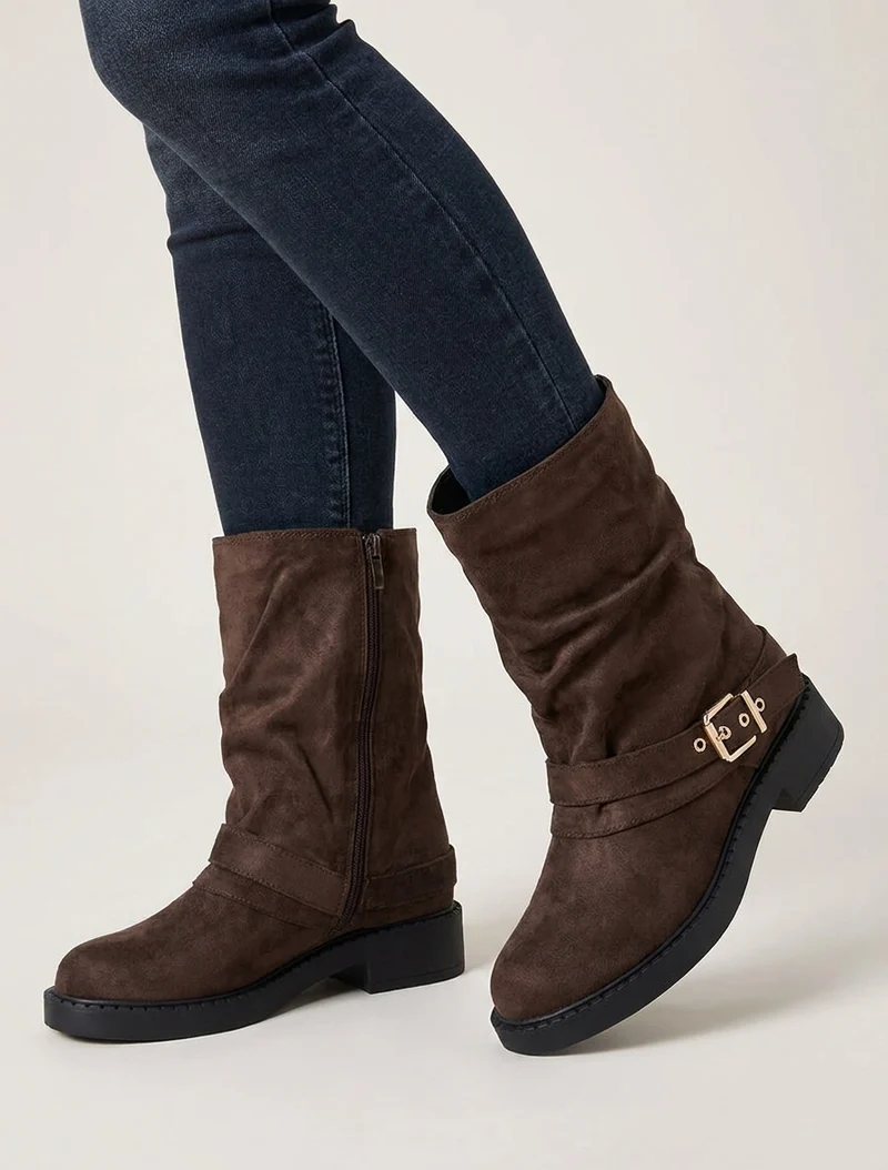 Bottines renversées en suédine - Marron