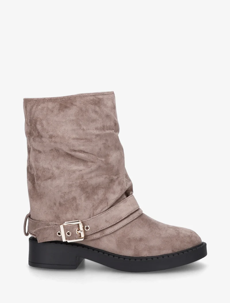 Bottines renversées en suédine - Taupe