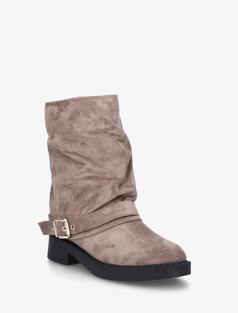 Bottines renversées en suédine - Taupe