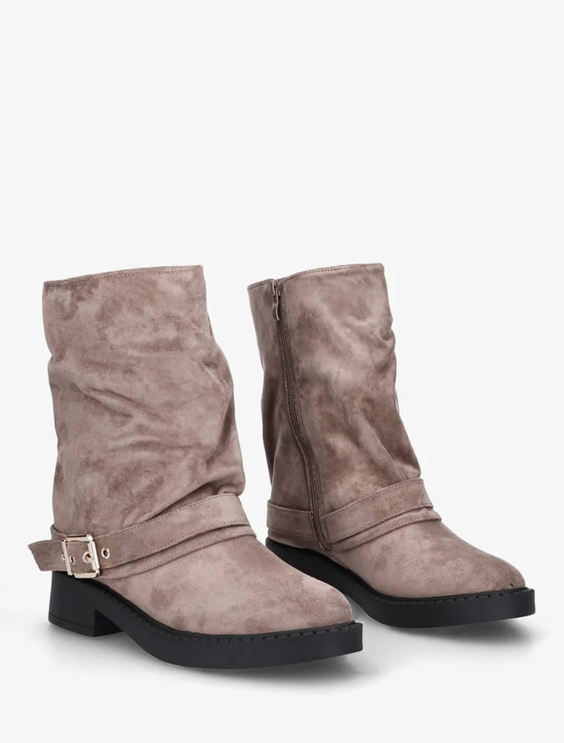 Bottines renversées en suédine - Taupe