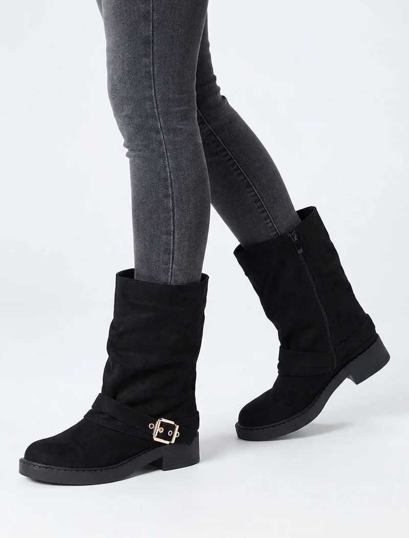 Bottines renversées en suédine - Noir