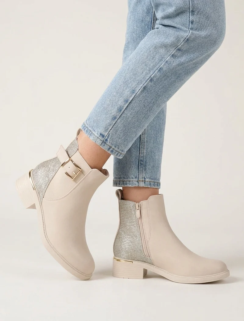 Bottines élastiquées à contrefort irisé - Beige