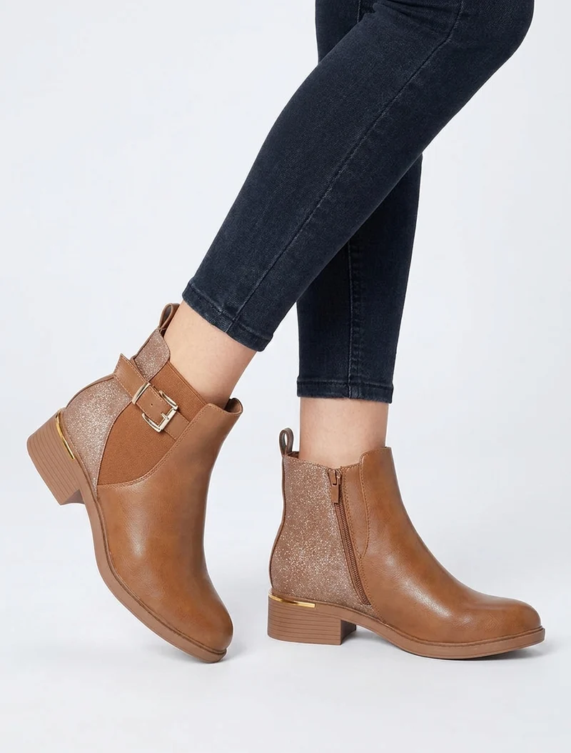 Bottines élastiquées à contrefort irisé - Camel