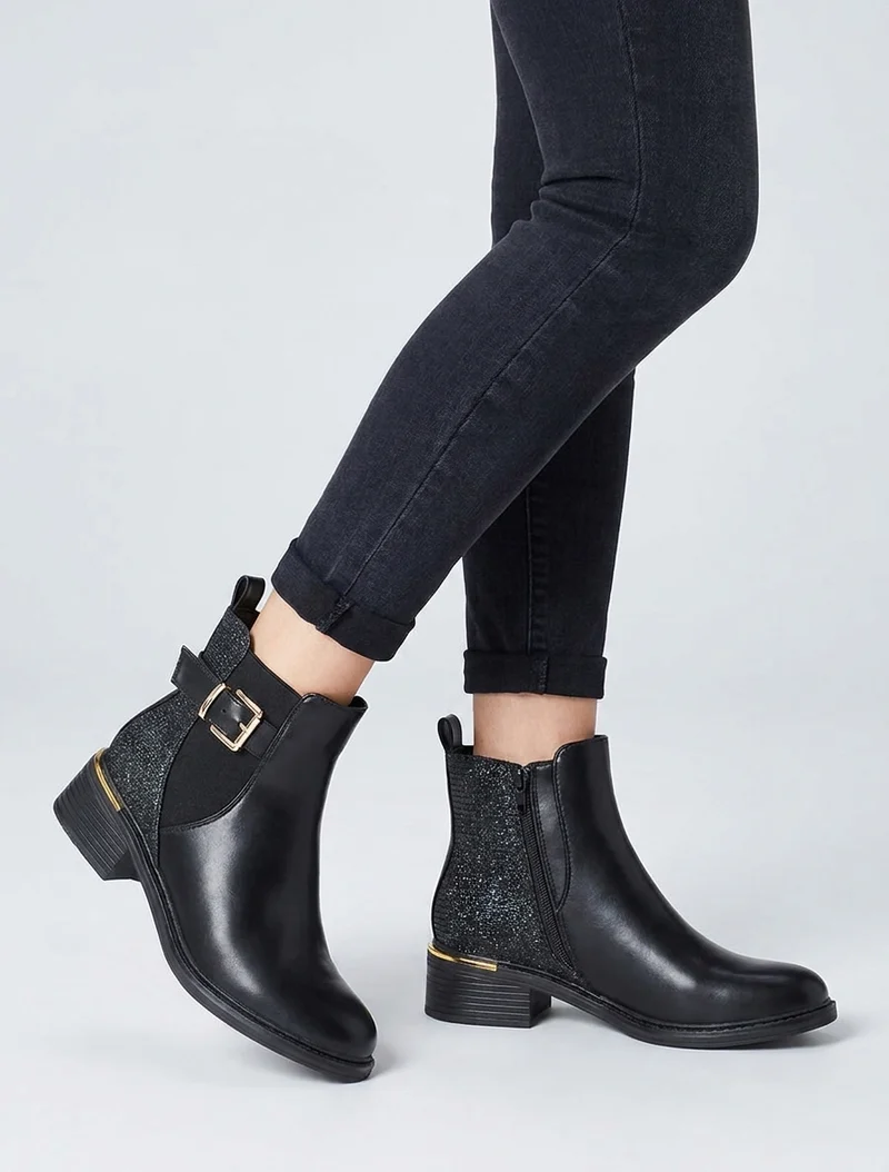 Bottines élastiquées à contrefort irisé - Noir