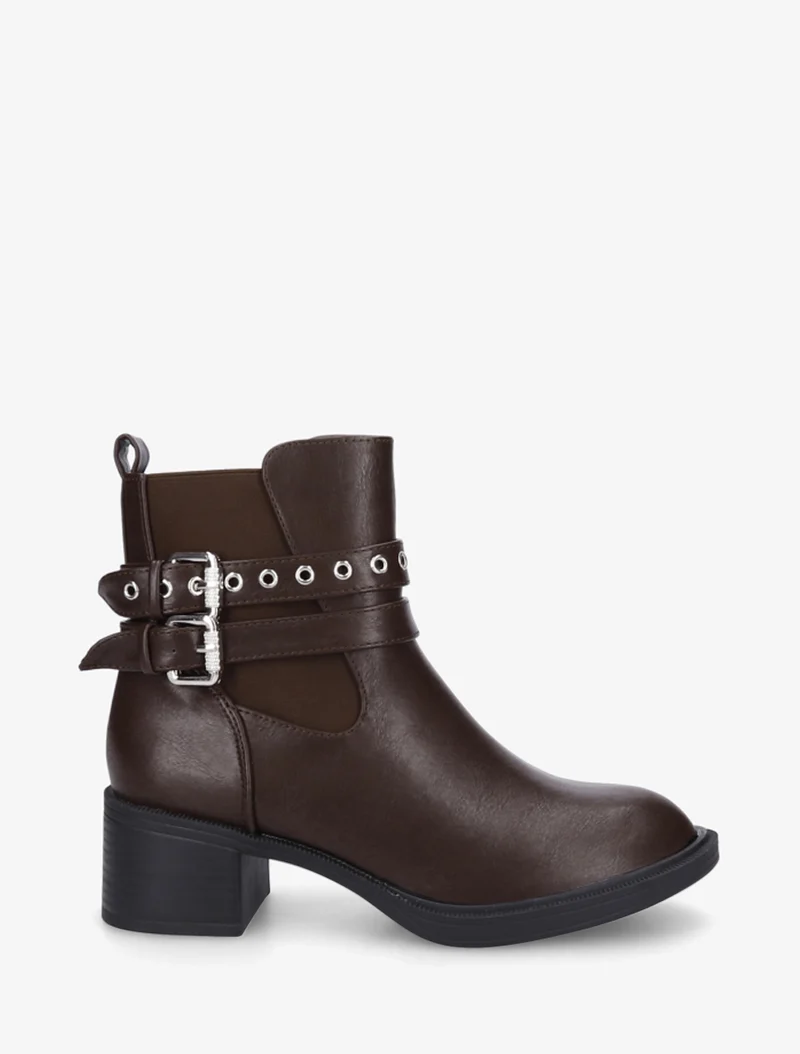 Bottines élastiquées à double sangles - Marron