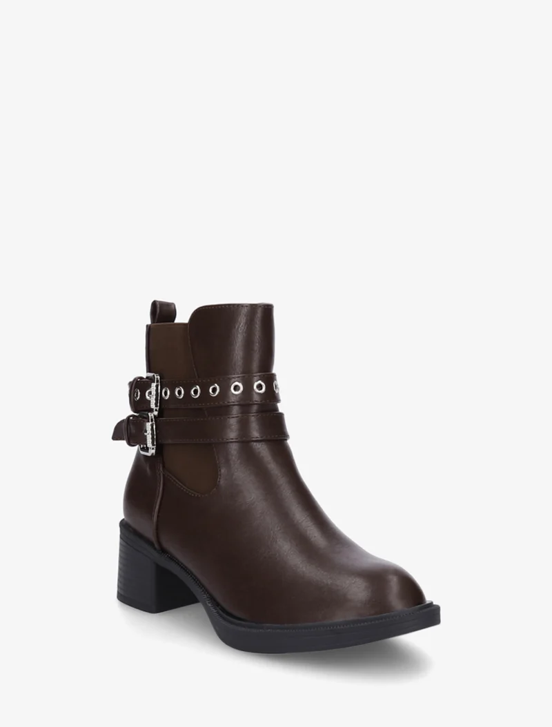 Bottines élastiquées à double sangles - Marron