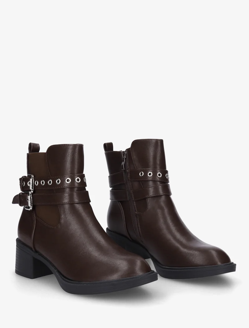 Bottines élastiquées à double sangles - Marron