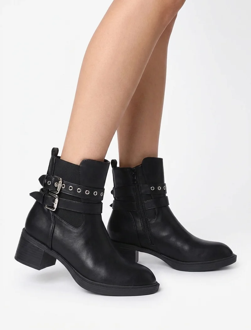 Bottines élastiquées à double sangles - Noir