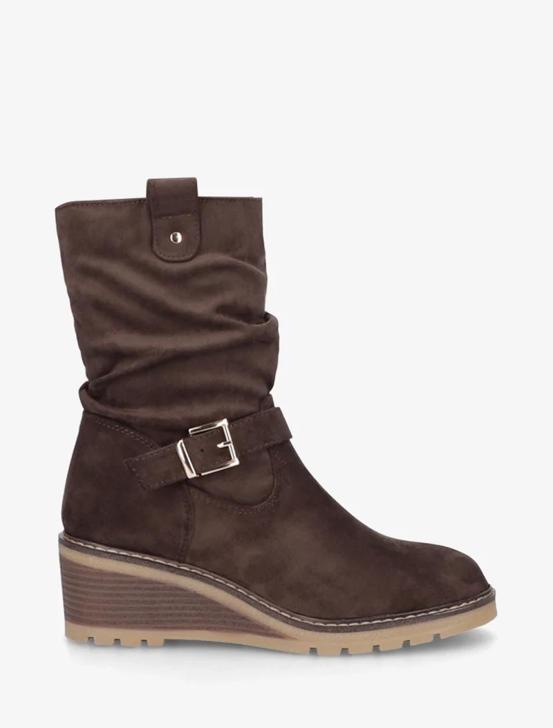 Bottines montantes compensées effet froncé - Marron