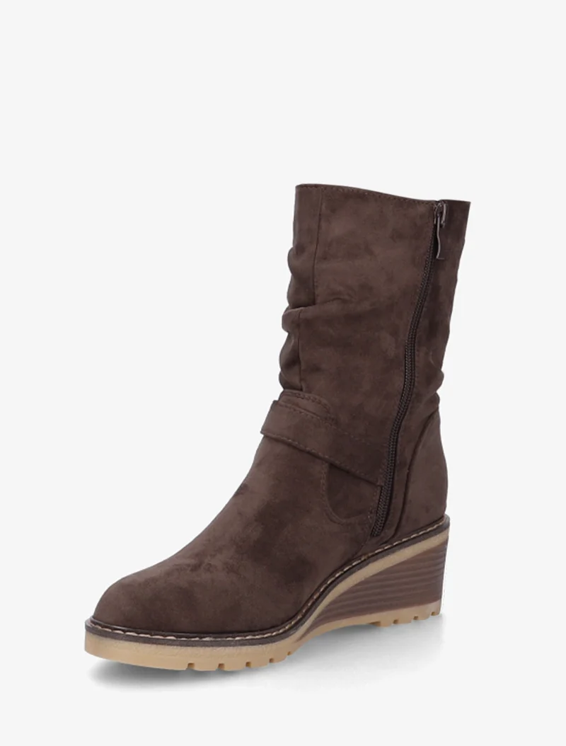 Bottines montantes compensées effet froncé - Marron