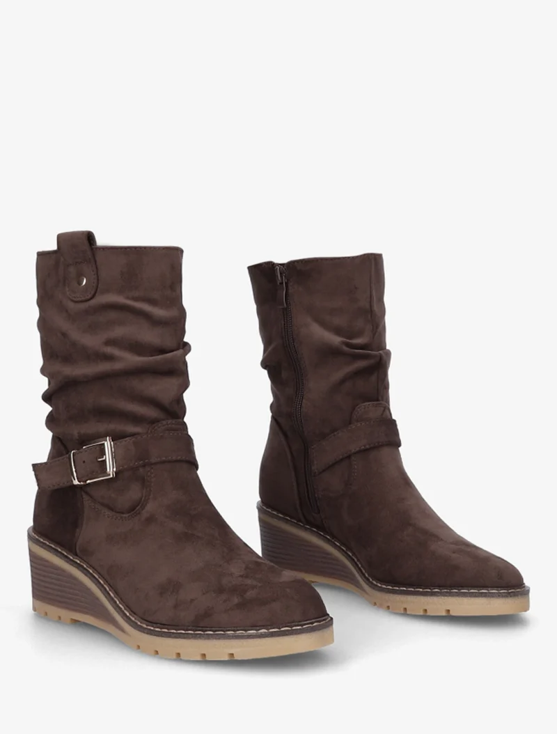 Bottines montantes compensées effet froncé - Marron