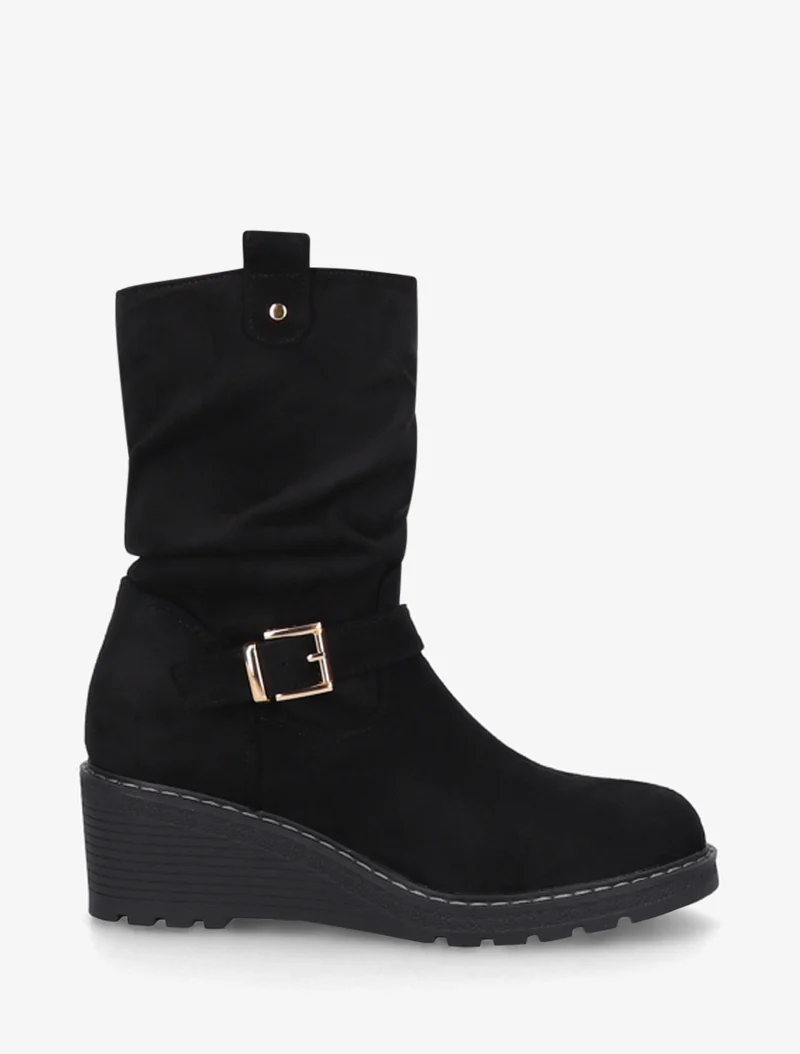 Bottines montantes compensées effet froncé - Noir
