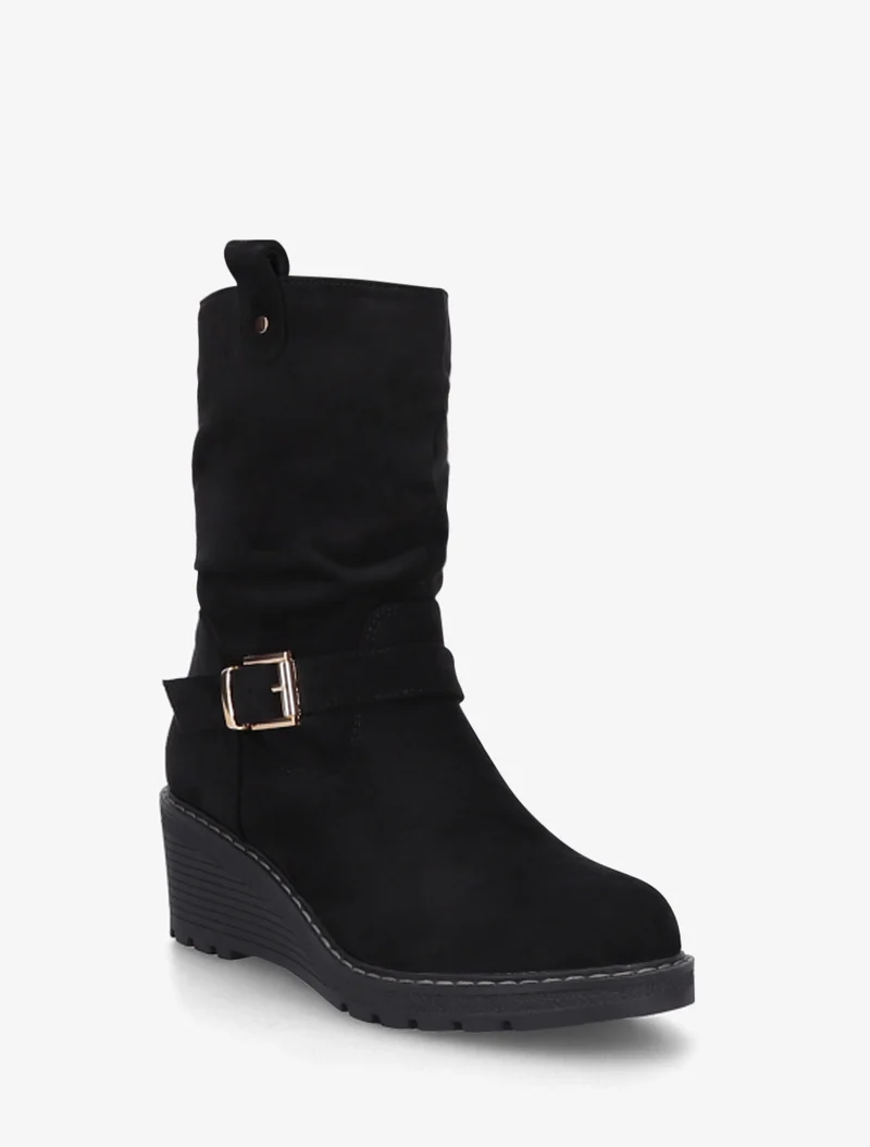 Bottines montantes compensées effet froncé - Noir