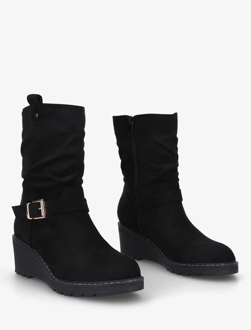Bottines montantes compensées effet froncé - Noir