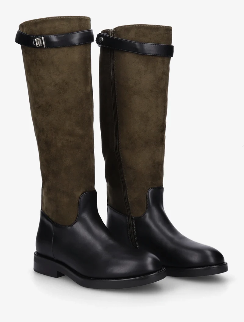 Bottes en suédine et simili - Kaki