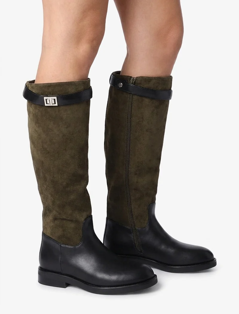 Bottes en suédine et simili - Kaki