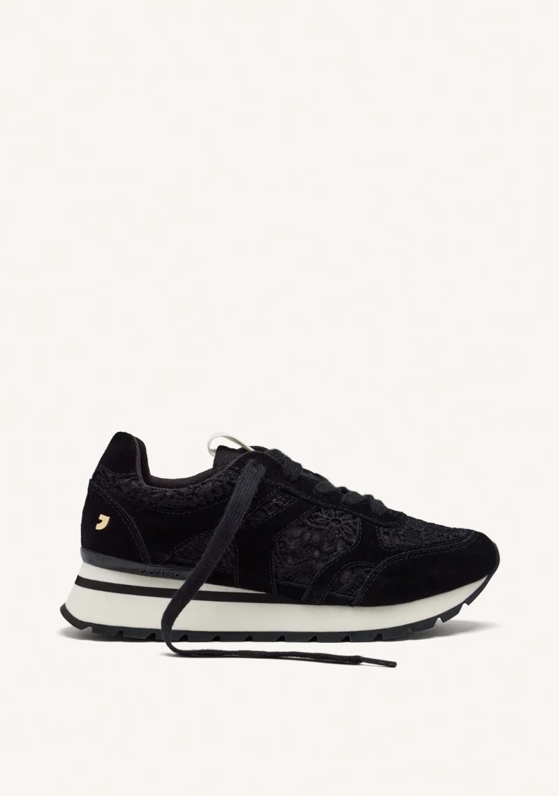 LEATHER AND LACE WEDGE SNEAKERS BEETOWN